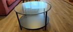 Ronde salontafel – zwart, metalen frame, met glazen blad, Ophalen, 50 tot 100 cm, Rond, 50 tot 100 cm