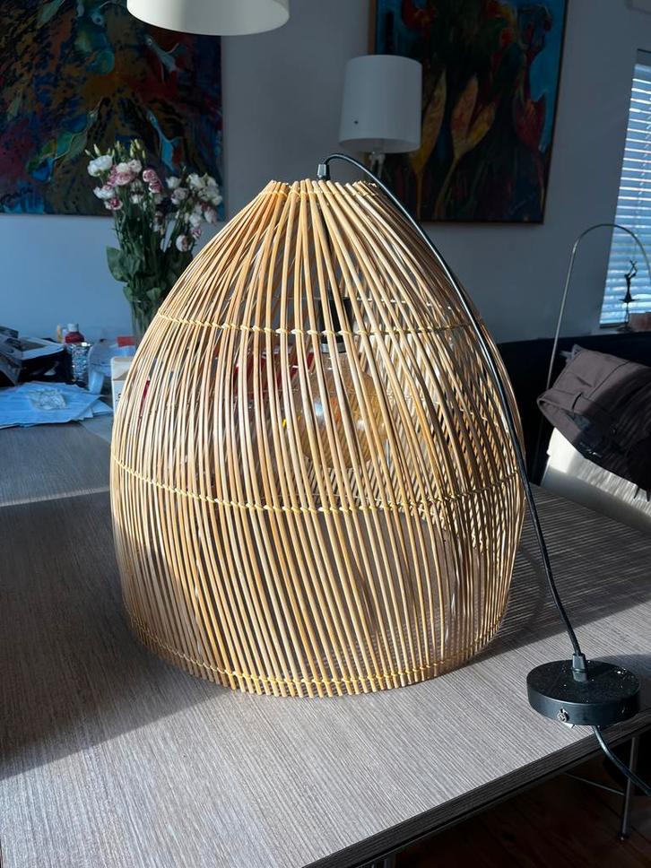 Rieten hanglamp 60cm - Mooi warm licht!, Huis en Inrichting, Lampen | Hanglampen, Zo goed als nieuw, 50 tot 75 cm, Hout, Ophalen
