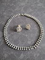 Vintage Strass Halssnoer & Oorbellen Set, Overige materialen, Gebruikt, Ophalen of Verzenden, Zilver