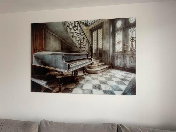 XL Glazen Schilderij Oude Piano Verlaten Huis 160x110cm, Antiek en Kunst, Kunst | Schilderijen | Abstract, Ophalen