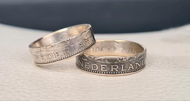 Zilveren Gulden of Rijksdaalder Ring! Met Jaartal en Kroon!, Sieraden, Tassen en Uiterlijk, Ringen, Nieuw, Dame of Heer, Zilver