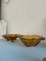 Vintage, brocante glazen schalen, amberkleurig, art deco, Gebruikt, -, -, Rond