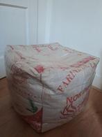 Poef uit Marokko gemaakt van meelzakken geplastificeerd 40cm, Ophalen of Verzenden, Rond, Minder dan 50 cm, Minder dan 50 cm