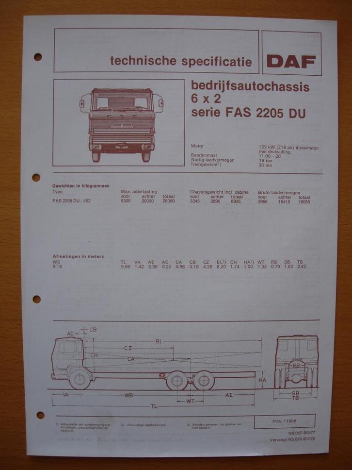 DAF FAS 2200 DU Technische Specificatie folder 1977 – 6x2, Boeken, Auto's | Folders en Tijdschriften, Zo goed als nieuw, Overige merken