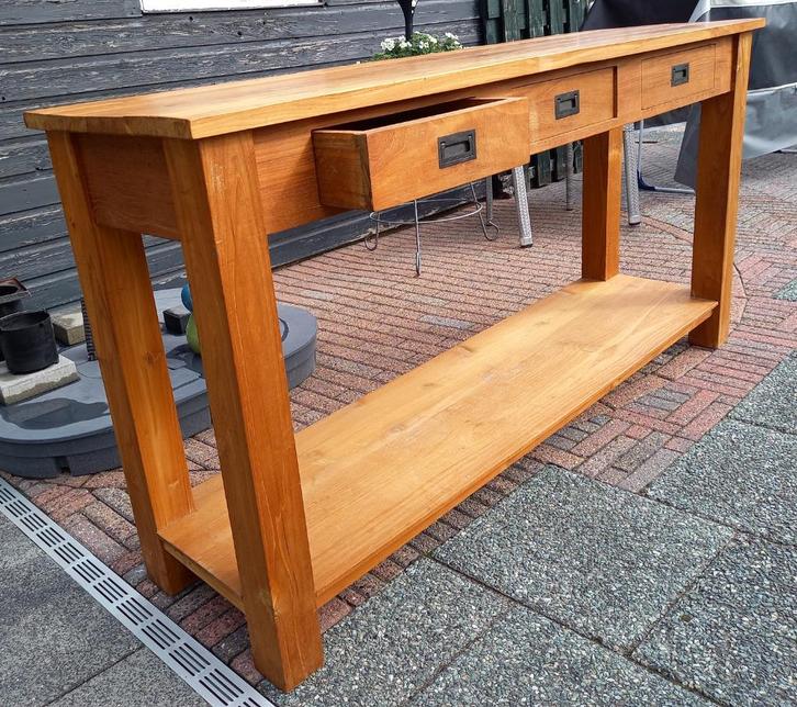 Side table, Huis en Inrichting, Tafels | Sidetables, Gebruikt, 25 tot 50 cm, Rechthoekig, Teakhout, Ophalen