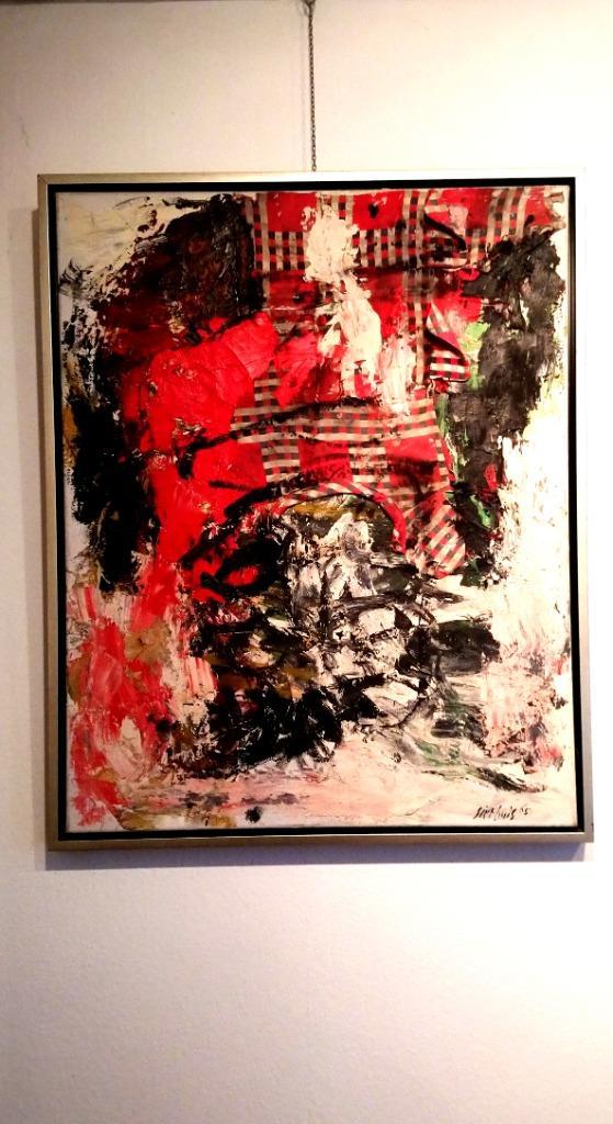 uit 1965===JAN SIERHUIS 1928-2023===olieverf + collage, Antiek en Kunst, Kunst | Schilderijen | Abstract, Ophalen