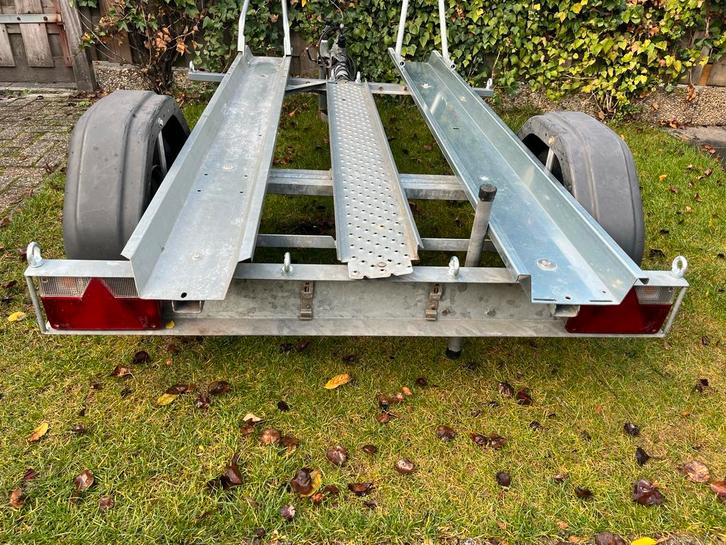 Motortrailer te koop voor 2 motoren of scooters, Auto diversen, Aanhangers en Bagagewagens, Gebruikt, Ophalen