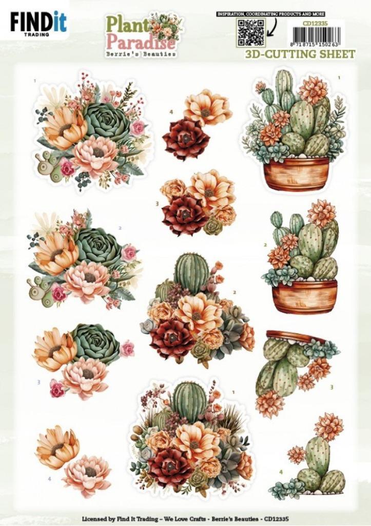 Berrie's Beauties CD12335 Plant Paradise Cactus Harmony 3D, Hobby en Vrije tijd, Kaarten | Zelf maken, Nieuw, Knipvel, Natuur