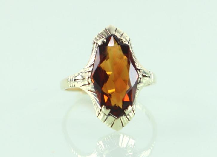 Art Deco gouden ring met citrien, Sieraden, Tassen en Uiterlijk, Antieke sieraden, Ring, Goud, Met edelsteen, Ophalen of Verzenden