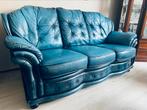 Leren Chesterfield Bank Antiek Blauw, Huis en Inrichting, Banken | Bankstellen, Ophalen, Gebruikt, 150 tot 200 cm, Driepersoons