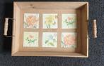 Houten dienblad met bloemen, Huis en Inrichting, Woonaccessoires | Dienbladen, Ophalen of Verzenden, Zo goed als nieuw, Rechthoekig