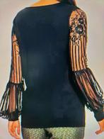 Zwarte top met kanten mouwen. Prachtig opengewerkt Mt 40/42, Ophalen of Verzenden, Zo goed als nieuw, Maat 38/40 (M), Zwart