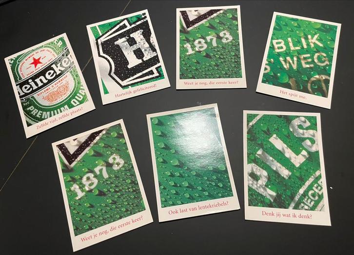 7 Heineken ansichtkaarten - Jaren ‘90, Verzamelen, Biermerken, Zo goed als nieuw, Heineken, Verzenden