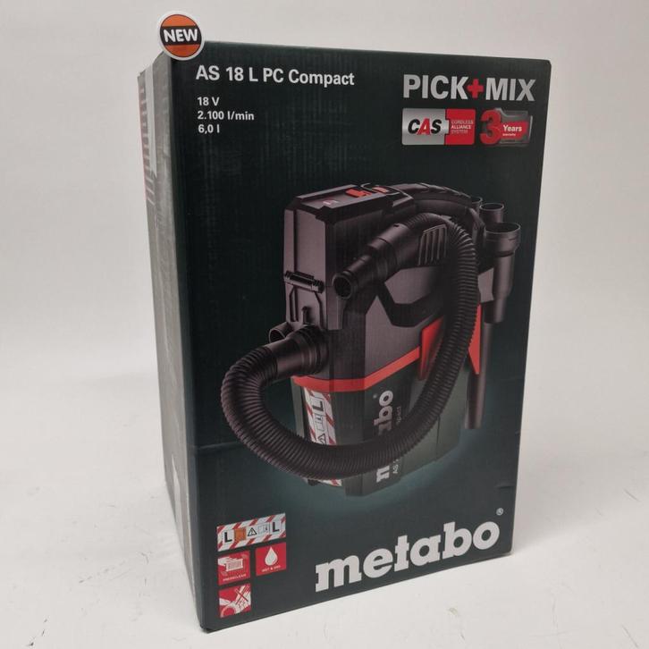 Metabo AS 18 L PC COMPACT 602028850 Nat- en droogzuiger BODY, Doe-het-zelf en Verbouw, Gereedschap | Overige machines, Nieuw