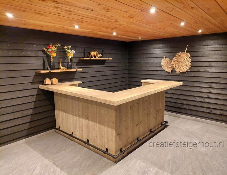 Steigerhouten bar hoekbar overkapping l vorm buis koelkast, Huis en Inrichting, Barren, Nieuw, Ophalen of Verzenden