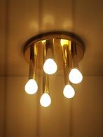 Vintage Mid Century messing plafondlamp van Sölken Leuchten, Huis en Inrichting, Gebruikt, Ophalen of Verzenden, Glas, Nvt