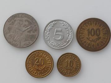 Tunesië - 1 Dinar - 100 en 20 en 10 en 5 Millimes munten beschikbaar voor biedingen