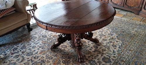 Antieke Ronde Tafel met Houtsnijwerk, Antiek en Kunst, Antiek | Meubels | Tafels, Ophalen