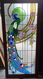 koppel glas in loodramen pauwmotief, Doe-het-zelf en Verbouw, Glas en Ramen, Ophalen, Zo goed als nieuw, Gevelraam of Ruit, Minder dan 80 cm