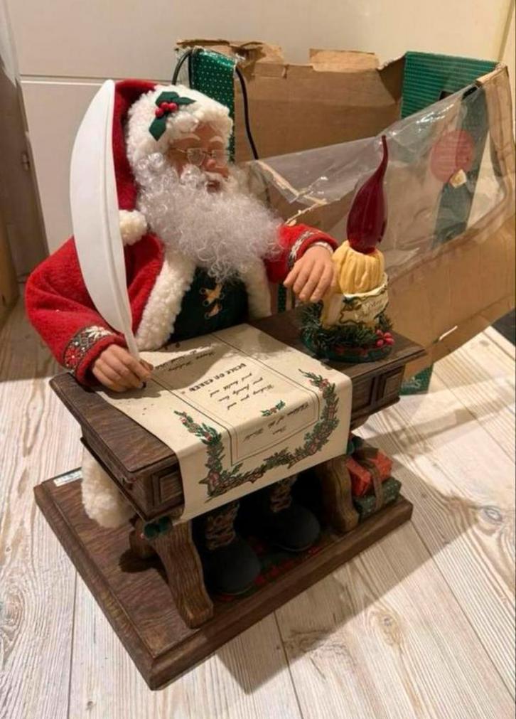 Levensechte schrijvende kerstman met licht muziek vintage, Diversen, Kerst, Zo goed als nieuw, Ophalen