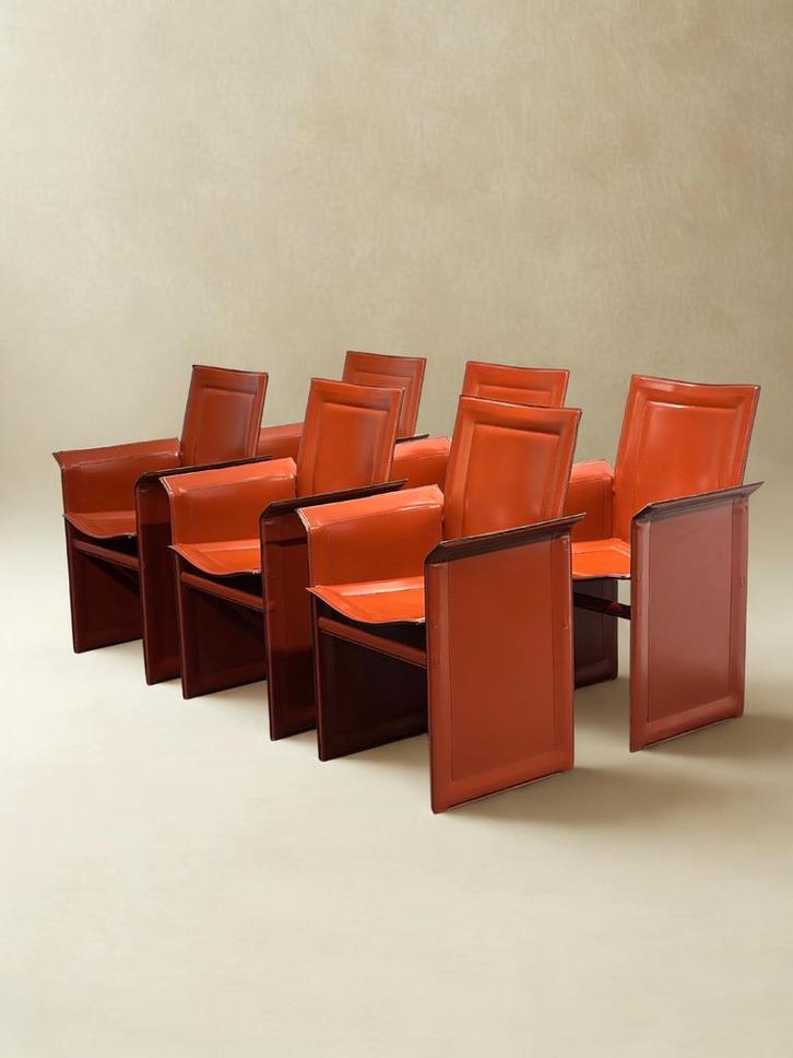 Set van 6 originele Italiaanse vintage Korium stoelen, Huis en Inrichting, Stoelen, Gebruikt, Leer, Overige kleuren, Ophalen of Verzenden