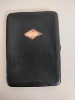 Antieke lederen Sigarenkoker met metalen naamplaatje, Ophalen of Verzenden