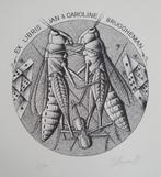 Exlibris / Ex libris V.Mishin, 2 musicerende sprinkhanen, Antiek en Kunst, Kunst | Etsen en Gravures, Verzenden