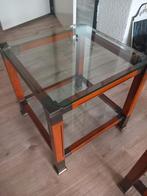 2 Vintage design bijzettafels – massief hout, glas, messing, Huis en Inrichting, Tafels | Bijzettafels, Overige materialen, Gebruikt