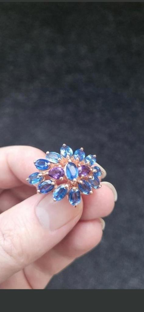 Zilveren ring maat 18 mm met kyaniet en amethist, Sieraden, Tassen en Uiterlijk, Ringen, Nieuw, Dame, Zilver, Zilver, Met edelsteen