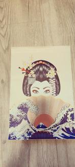 Geisha met waaier ocean wave print art, Minder dan 50 cm, 50 tot 75 cm, Nieuw, Ophalen of Verzenden