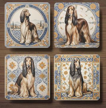 Afghaanse Windhond Italiaans tegeltje onderzetters + houder beschikbaar voor biedingen