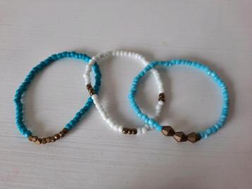Set van 3 Mini Kralenarmbandjes Turquoise Blauw Wit beschikbaar voor biedingen