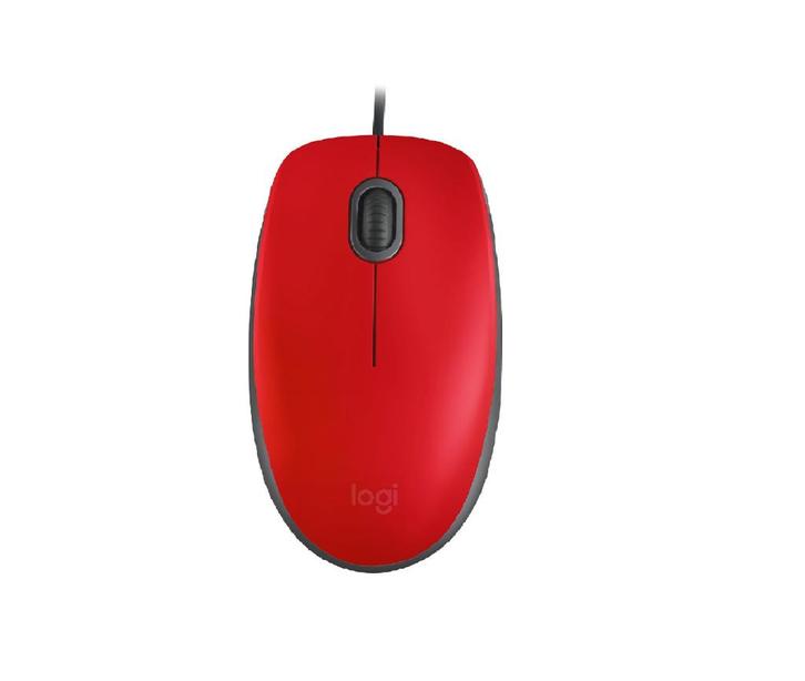 Logitech M110 - Rood, Computers en Software, Muizen, Nieuw, Muis, Linkshandig, Rechtshandig, Bedraad, Ergonomisch, Ophalen of Verzenden