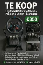 G29 racestuur Logitech (met force feedback)
✔️ 3-pedaal, Ophalen, Zo goed als nieuw