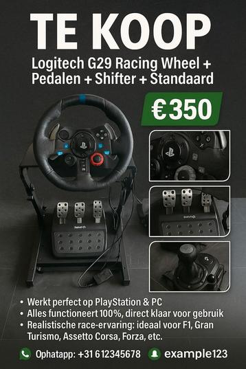   G29 racestuur Logitech (met force feedback)
✔️ 3-pedaal  beschikbaar voor biedingen