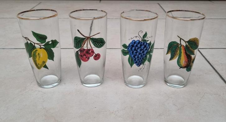 Antieke Bierglazen met Fruitmotief, Antiek en Kunst, Antiek | Glas en Kristal, Ophalen of Verzenden