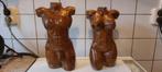 2 houten torso's, borstbeelden, man en vrouw, Antiek en Kunst, Kunst | Beelden en Houtsnijwerken, Ophalen of Verzenden