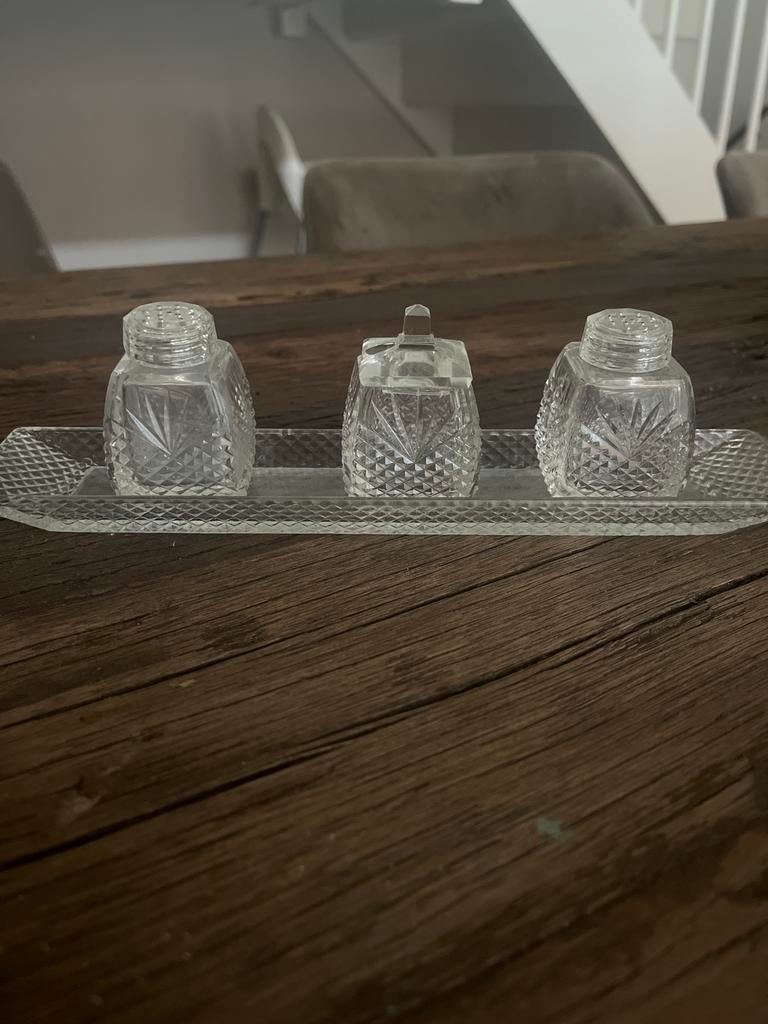 Vintage peper zout mosterd setje, Huis en Inrichting, Woonaccessoires | Etagères, Ophalen of Verzenden, Gebruikt