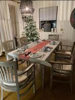 eettafel Teakhouten met 6 stoelen (whitewash) Zeer mooie, Ophalen, Gebruikt, Teakhout, 50 tot 100 cm