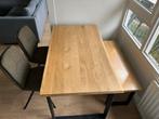 Eettafelset met bank, krukje en stoelen, Huis en Inrichting, Tafels | Eettafels, Ophalen, 100 tot 150 cm, Eikenhout, Zo goed als nieuw