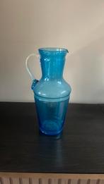 Blauwe glazen karaf / vaas – vintage stijl – handvat –, Ophalen of Verzenden