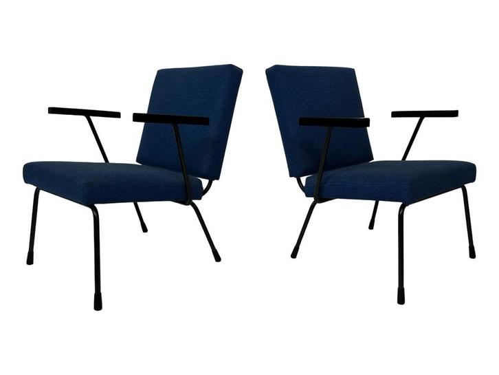 Vintage Set van twee Gispen 1401 fauteuils W Rietveld Design, Huis en Inrichting, Fauteuils, Gebruikt, Metaal, Overige materialen