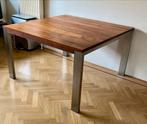 Bert Plantagie: Notenhouten Tafel 'The Bridge' met RVS Poten, Huis en Inrichting, Ophalen, Gebruikt, Vierkant, Vijf personen of meer