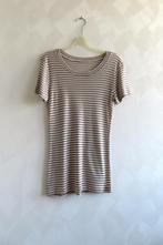 T-Shirt Wit Taupe / Bruin Streep mt S / 36 (4827), Bruin, Ophalen of Verzenden, Zo goed als nieuw, Korte mouw