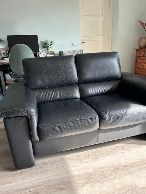 Bankstel 2,5-zits en 2-zits, zwart leer, Huis en Inrichting, Banken | Bankstellen, Gebruikt, Rechte bank, 150 tot 200 cm, 75 tot 100 cm