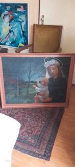 Boerin met Kind in Brabants Landschap., Antiek en Kunst, Kunst | Schilderijen | Klassiek, Ophalen of Verzenden