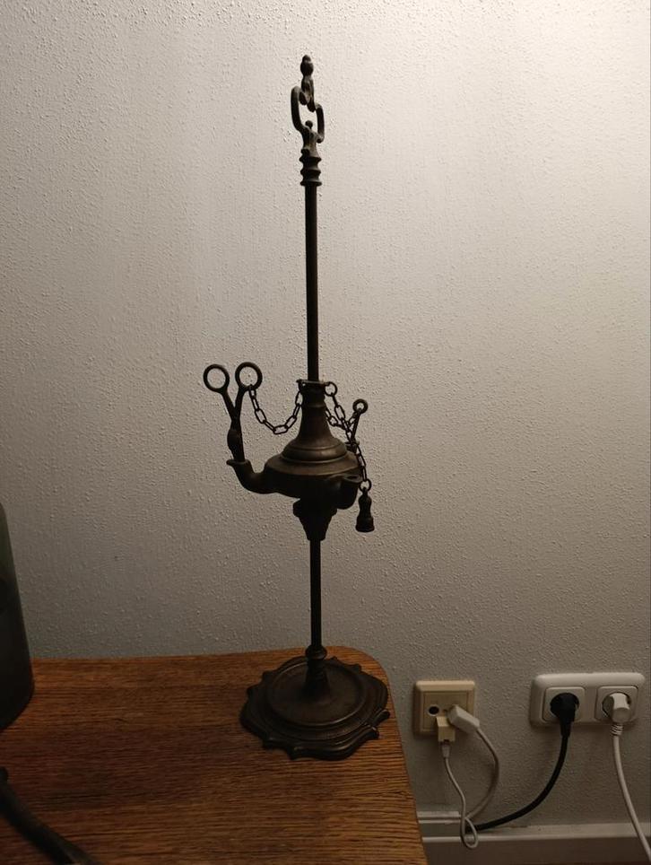 Oude olielamp met schaar, Antiek en Kunst, Antiek | Lampen, Ophalen of Verzenden