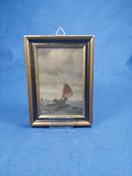 Antiek gesigneerd schilderijtje: Zeegezicht met boten., Ophalen of Verzenden
