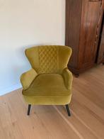Gele fauteuil met ruitpatroon, Huis en Inrichting, Fauteuils, Ophalen, Zo goed als nieuw, Stof, 50 tot 75 cm