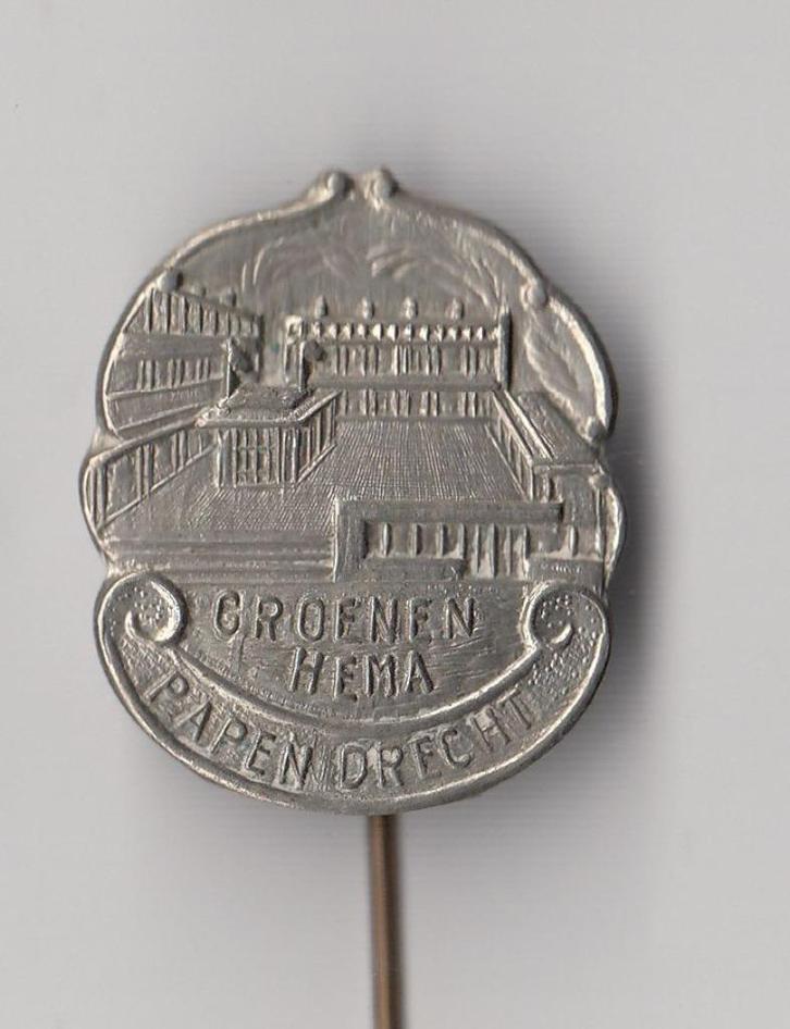 Papendrecht Groenen Hema speldje, Verzamelen, Speldjes, Pins en Buttons, Gebruikt, Speldje of Pin, Overige onderwerpen, Ophalen of Verzenden